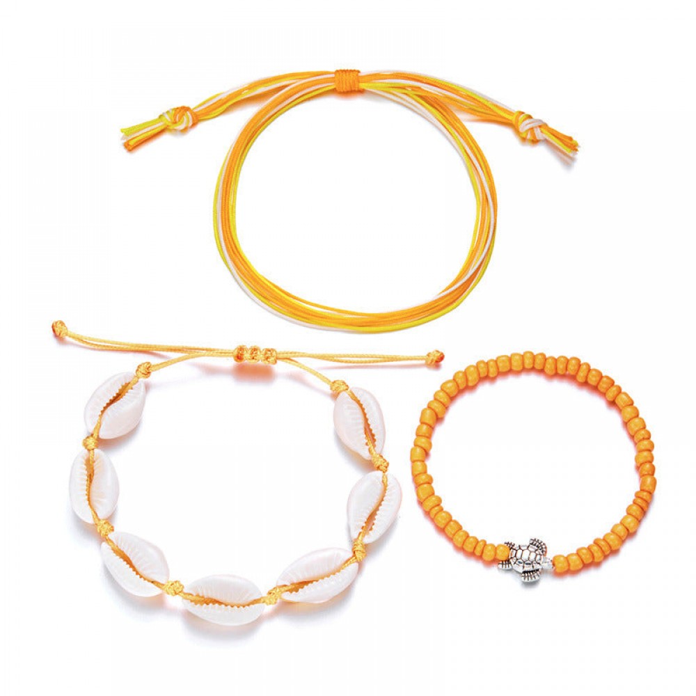Vintage beach 3-piece set shell turtle rice bead bracelet pu