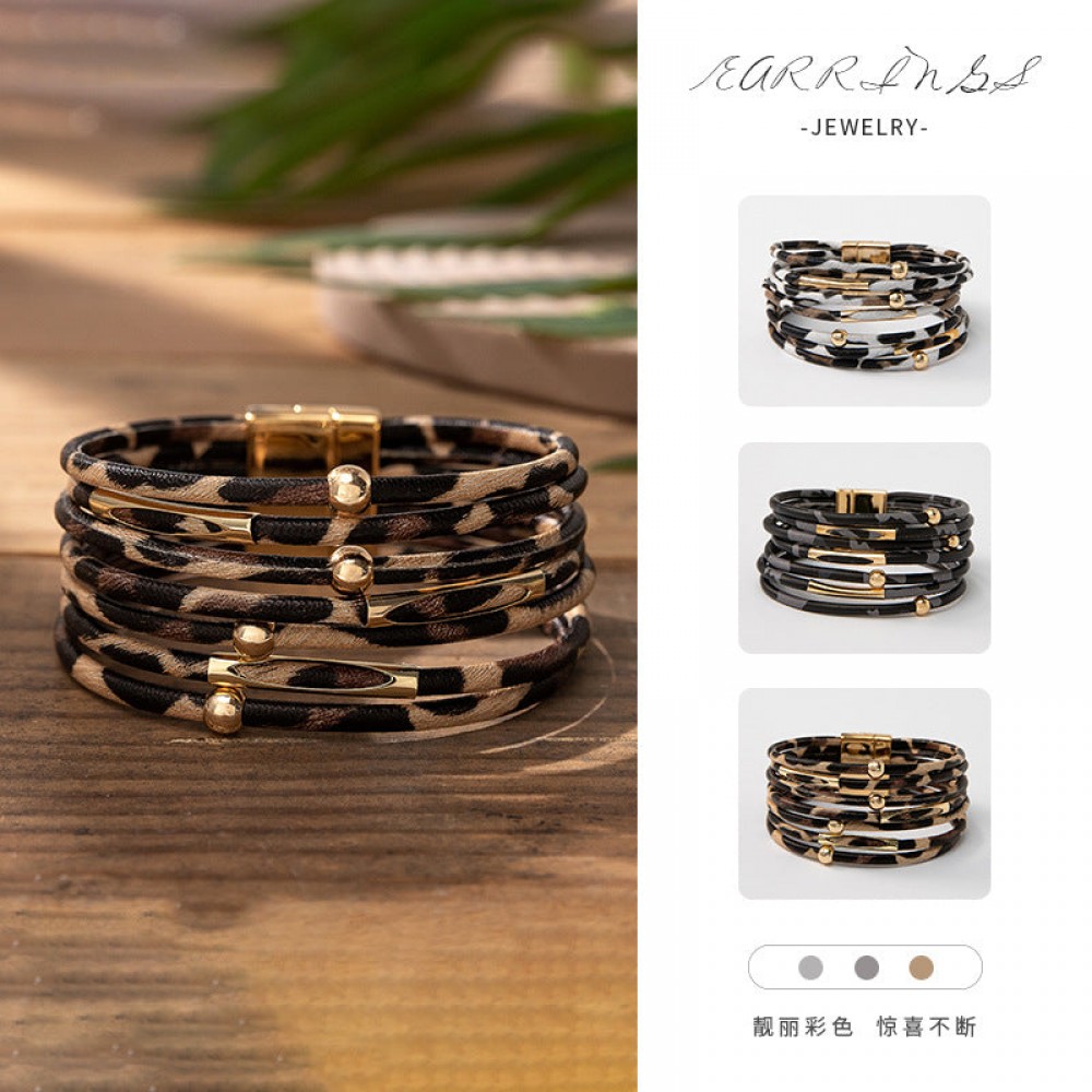 Leather Alloy Hot Sexy Leopard Magnetic Clasp Bracelet