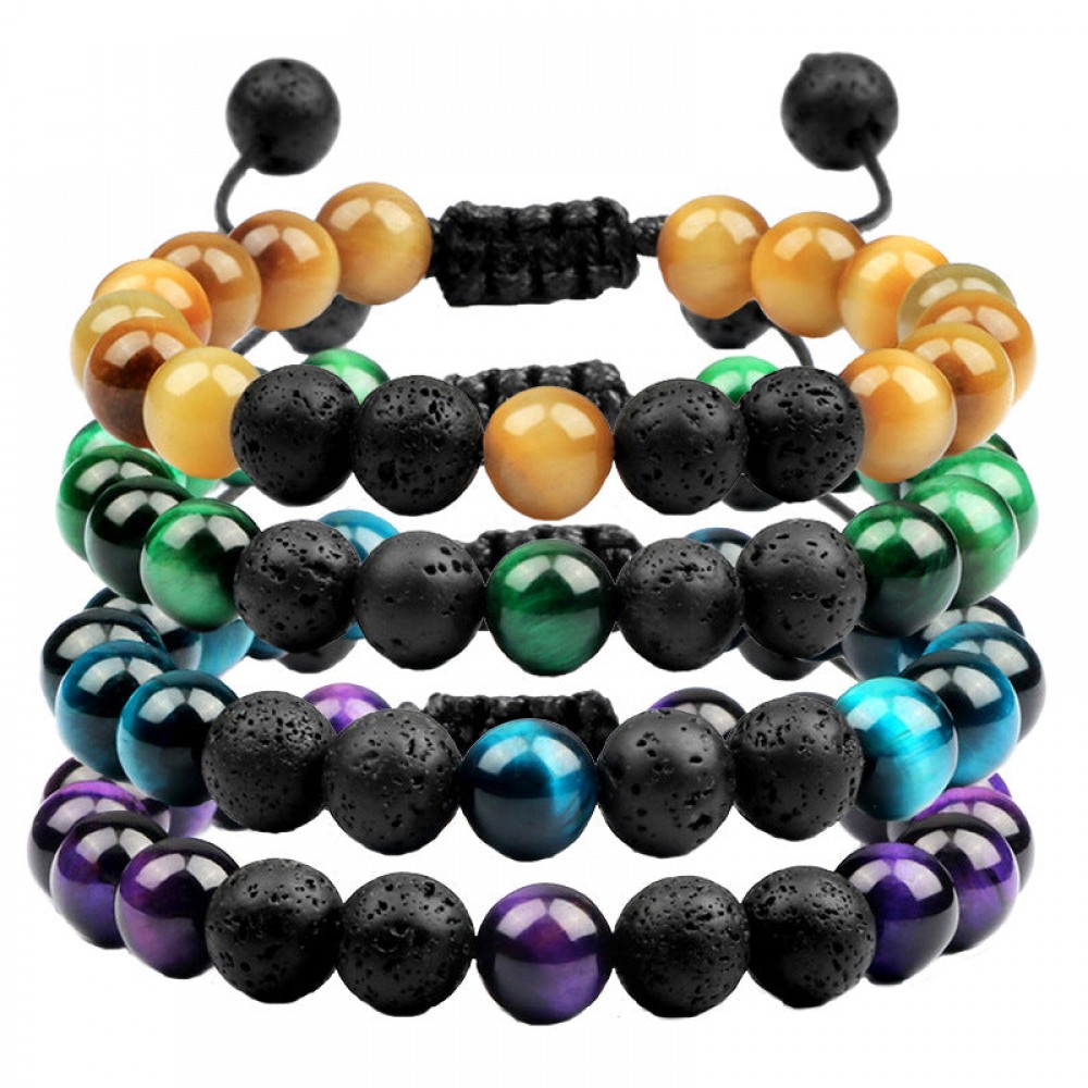 Lava Volcanic Stone Colored Tiger Eye Braided Bracelet