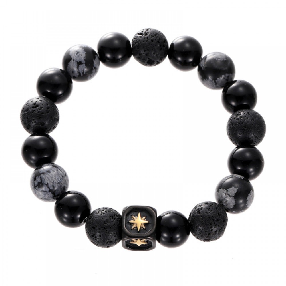 Black Onyx Alabaster Couple Titanium Steel Bracelet