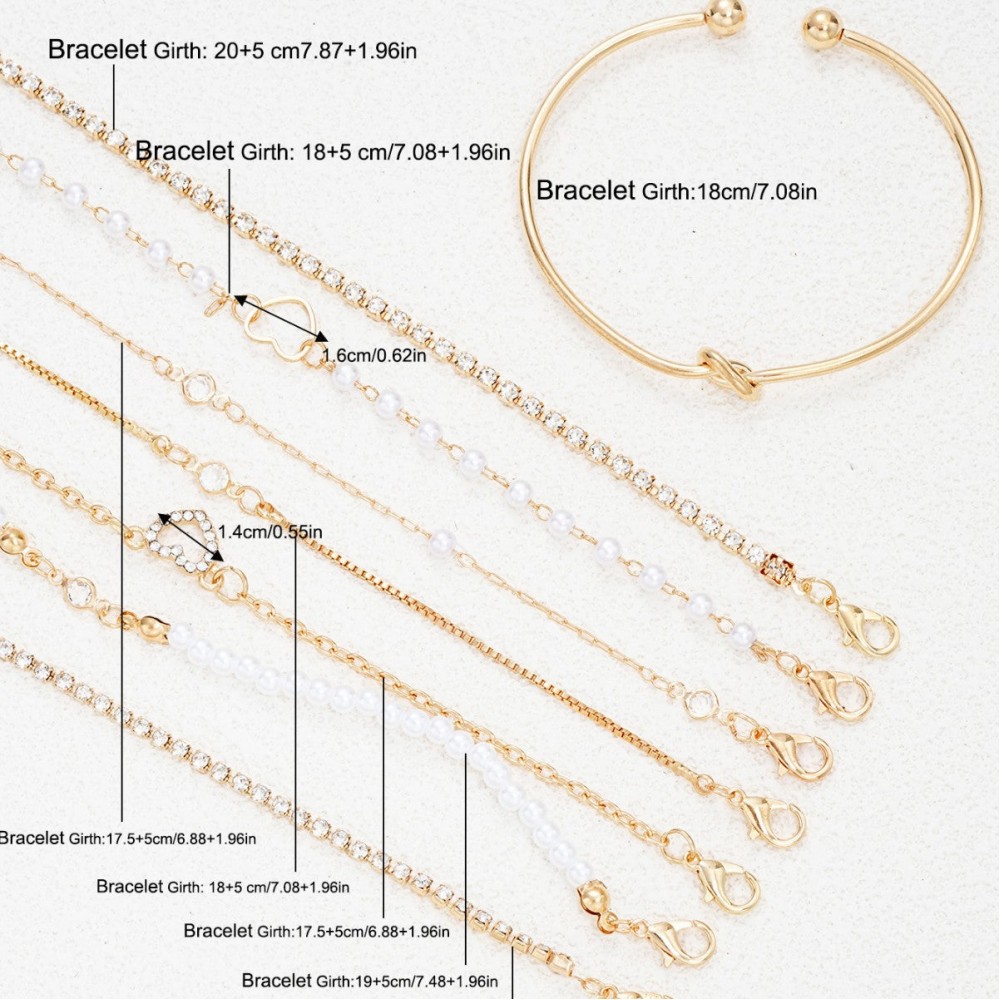 Diamond zircon heart bracelet 8-piece set