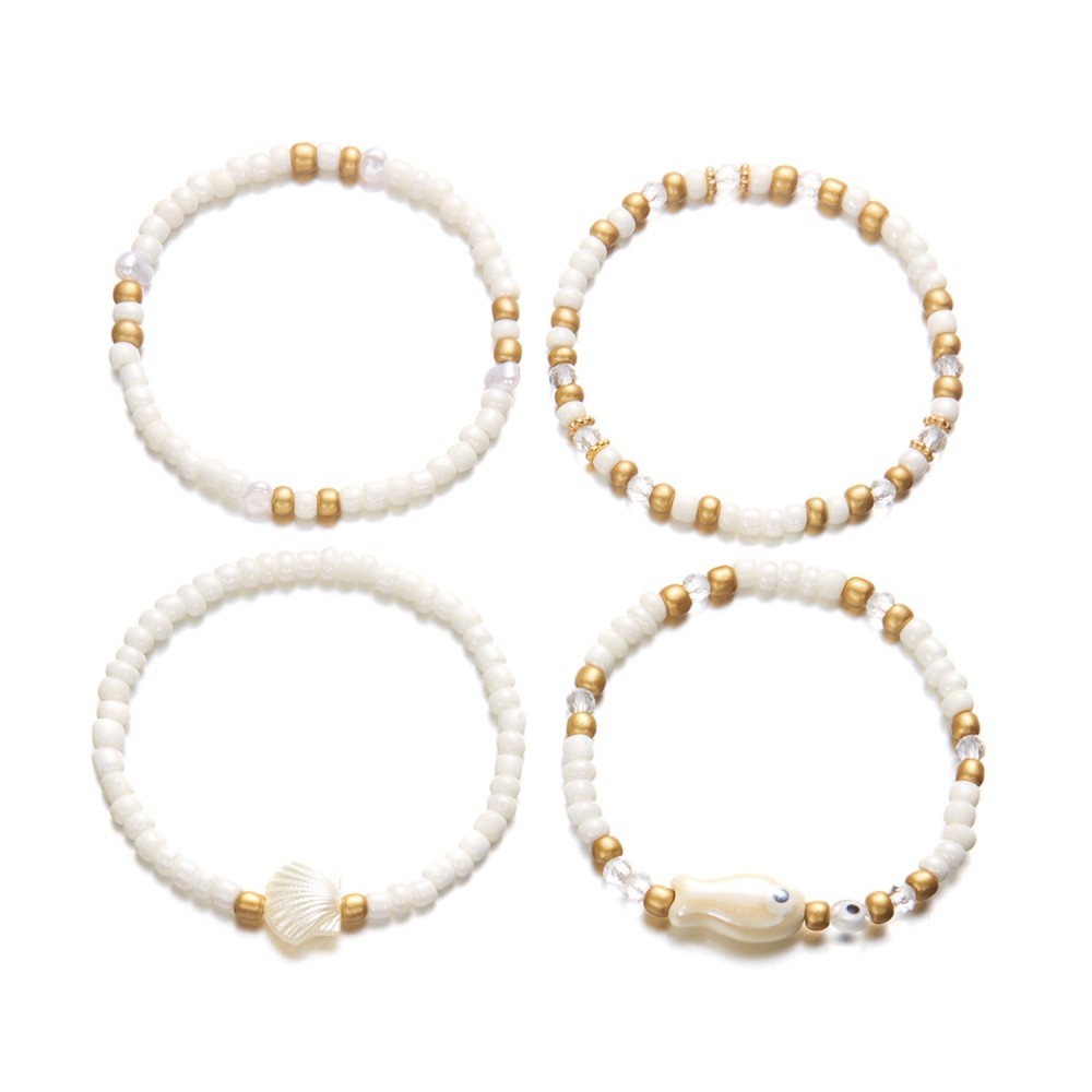 Ceramic fish shell rice bead bracelet 4 pieces set