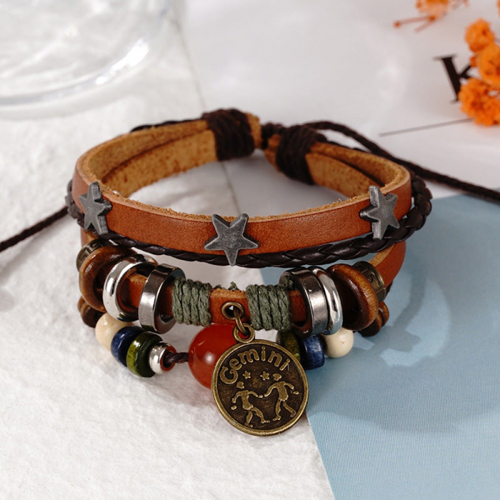 Twelve Constellation Agate Punk Vintage Rivet Jewelry Multi-