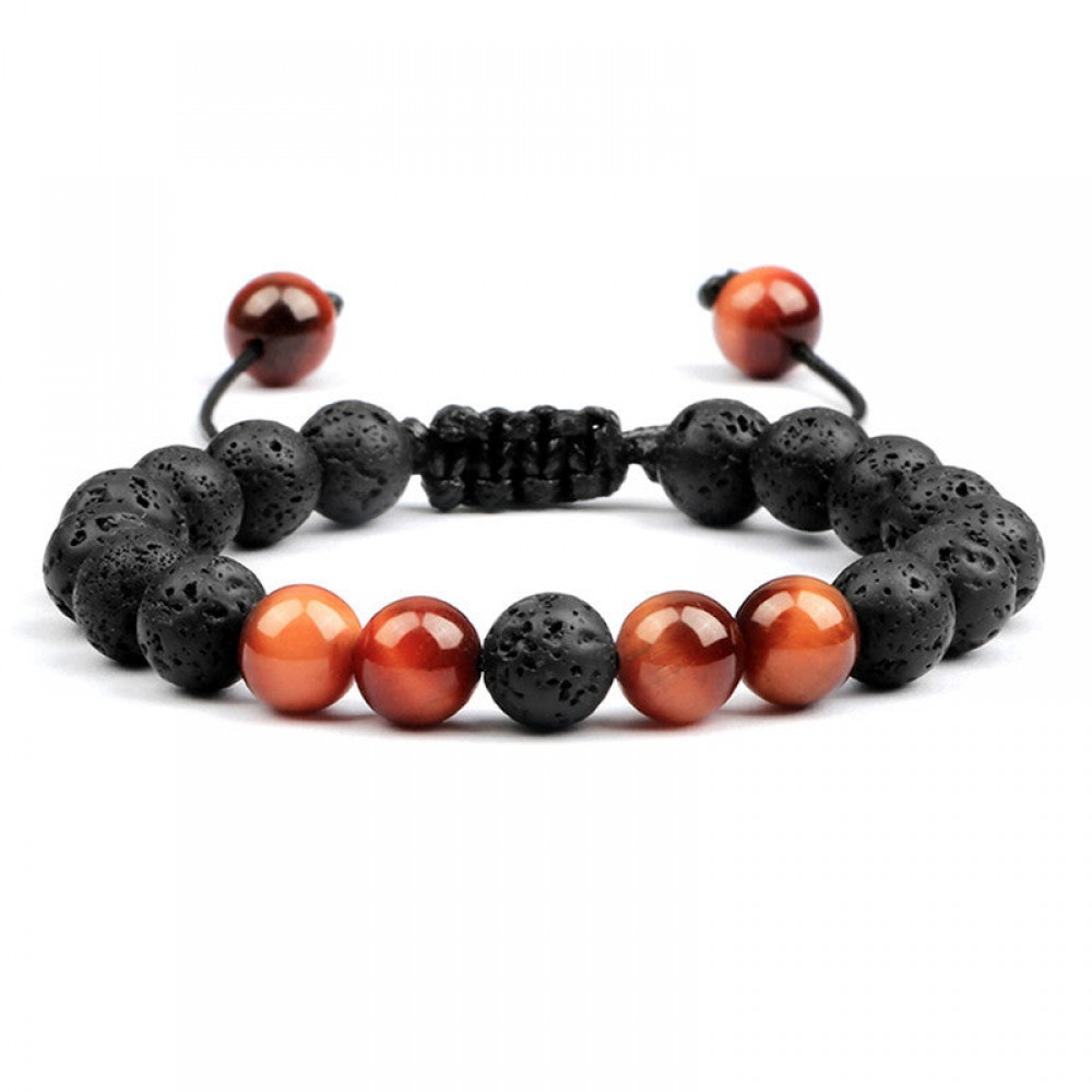 Lava Volcanic Stone Colored Tiger Eye Braided Bracelet