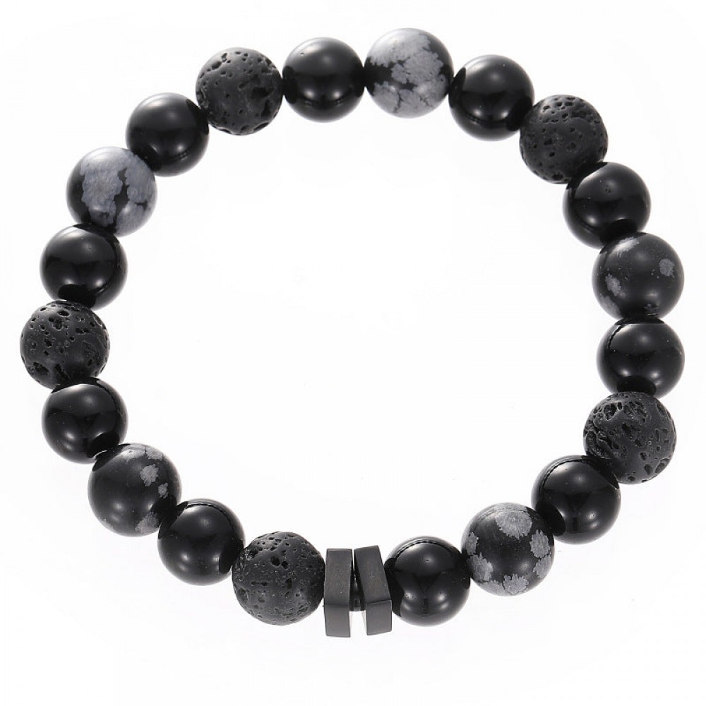 Black Onyx Alabaster Couple Titanium Steel Bracelet
