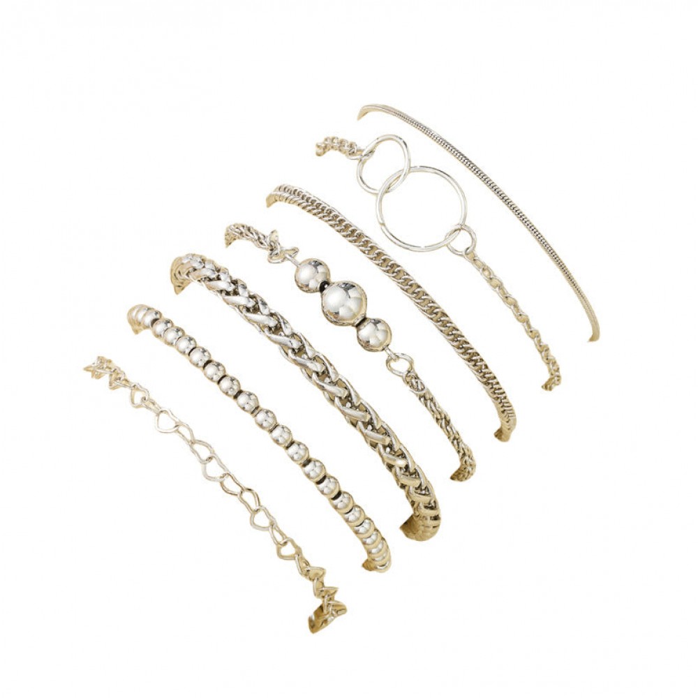 Simple ins double ring chain bracelet 7-piece set