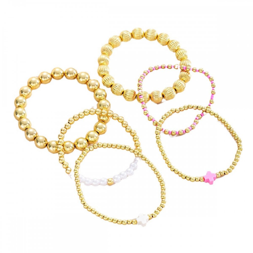Colorful Fashion Dopamine Cross Pearl Bracelet 6-piece Set