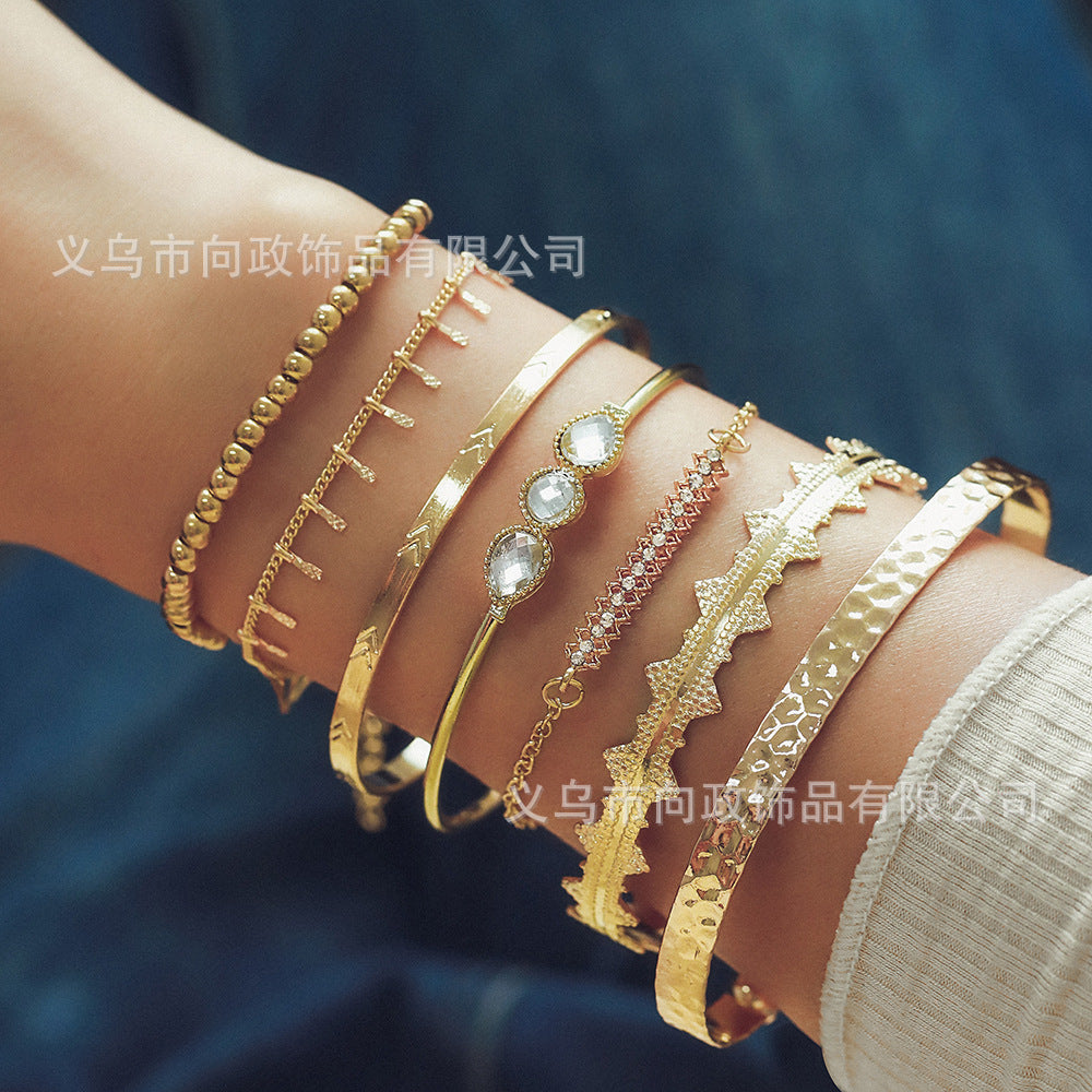 Metal Retro Punk Style Alloy Bracelet Set 7-piece