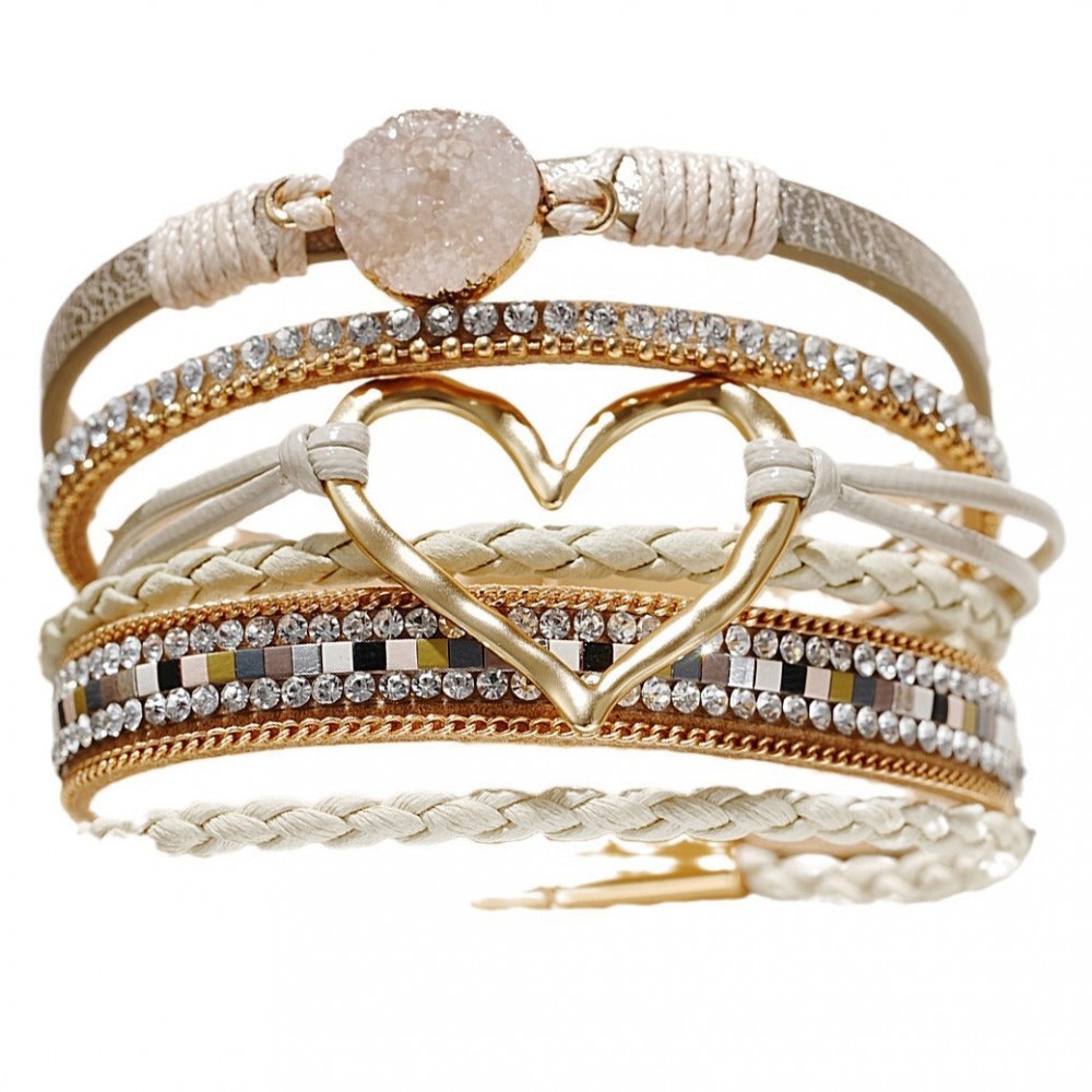 Heart-shaped Six Layer Women's Leather Bracelet OLY-BT-HanZS013