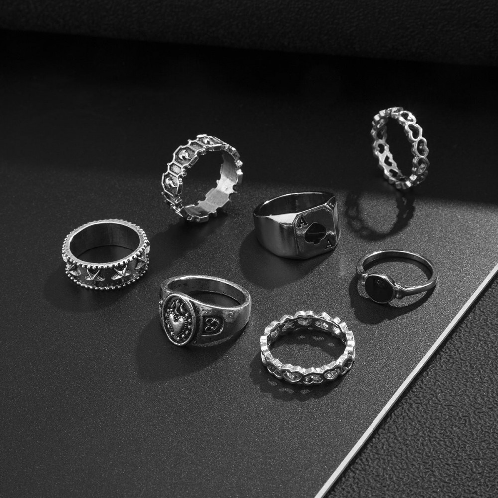 Men's metal ring set geometric hollow oil drop ring set ring