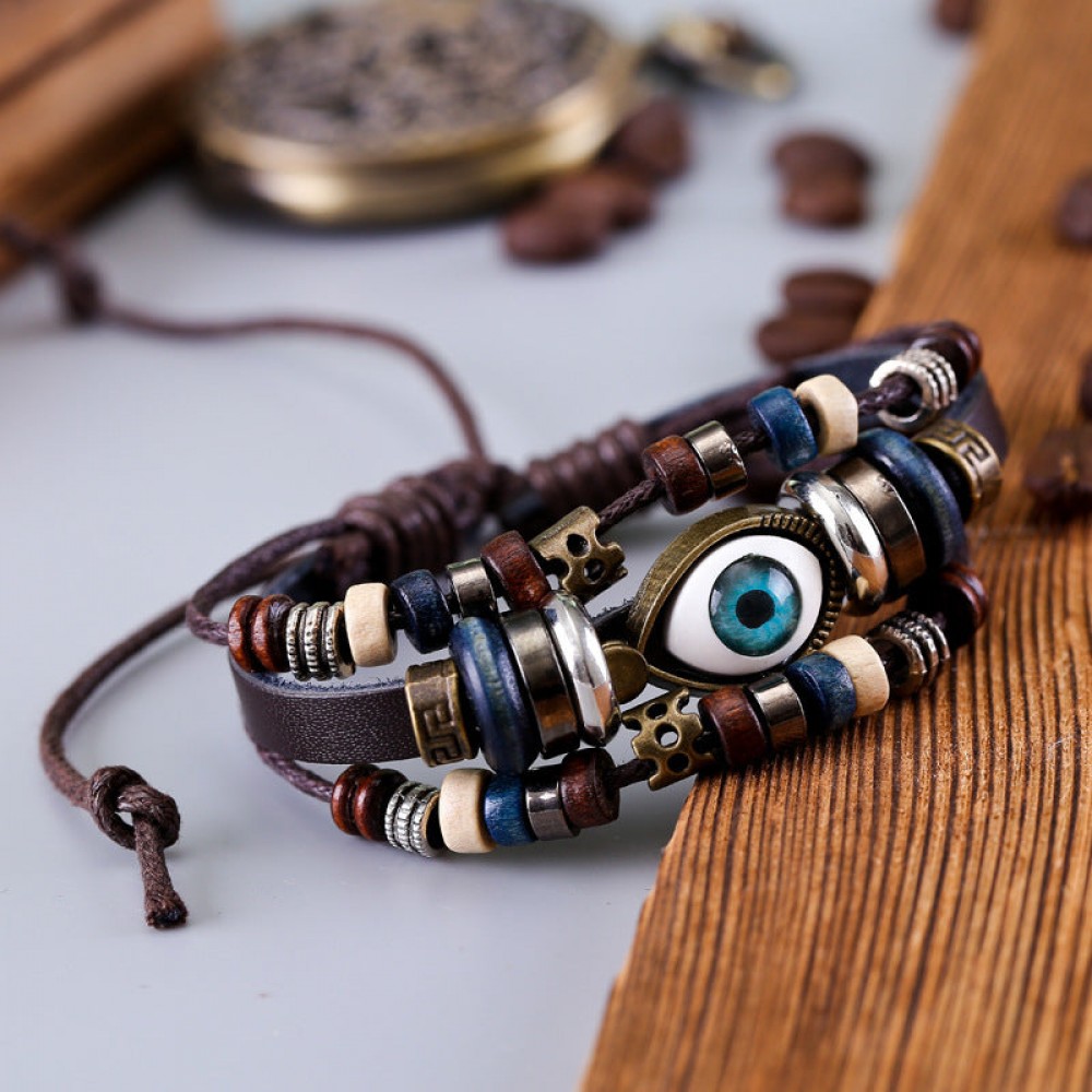 Vintage Multi-layered Cowhide Eye Braided Bracelet