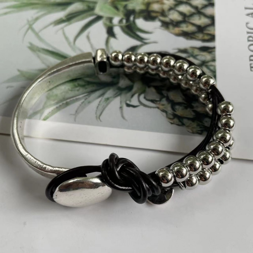 Bohemian style double layer stitching bracelet beaded leathe