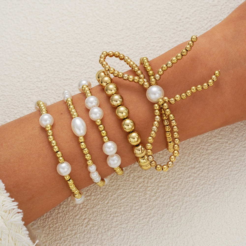 Bow Pearl Beaded Bracelet 5-Piece Set