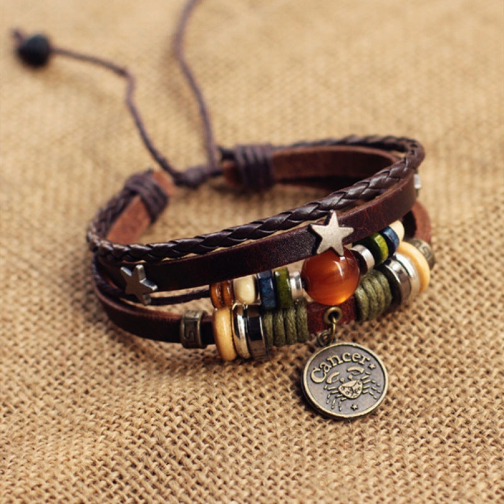 Twelve Constellation Agate Punk Vintage Rivet Jewelry Multi-