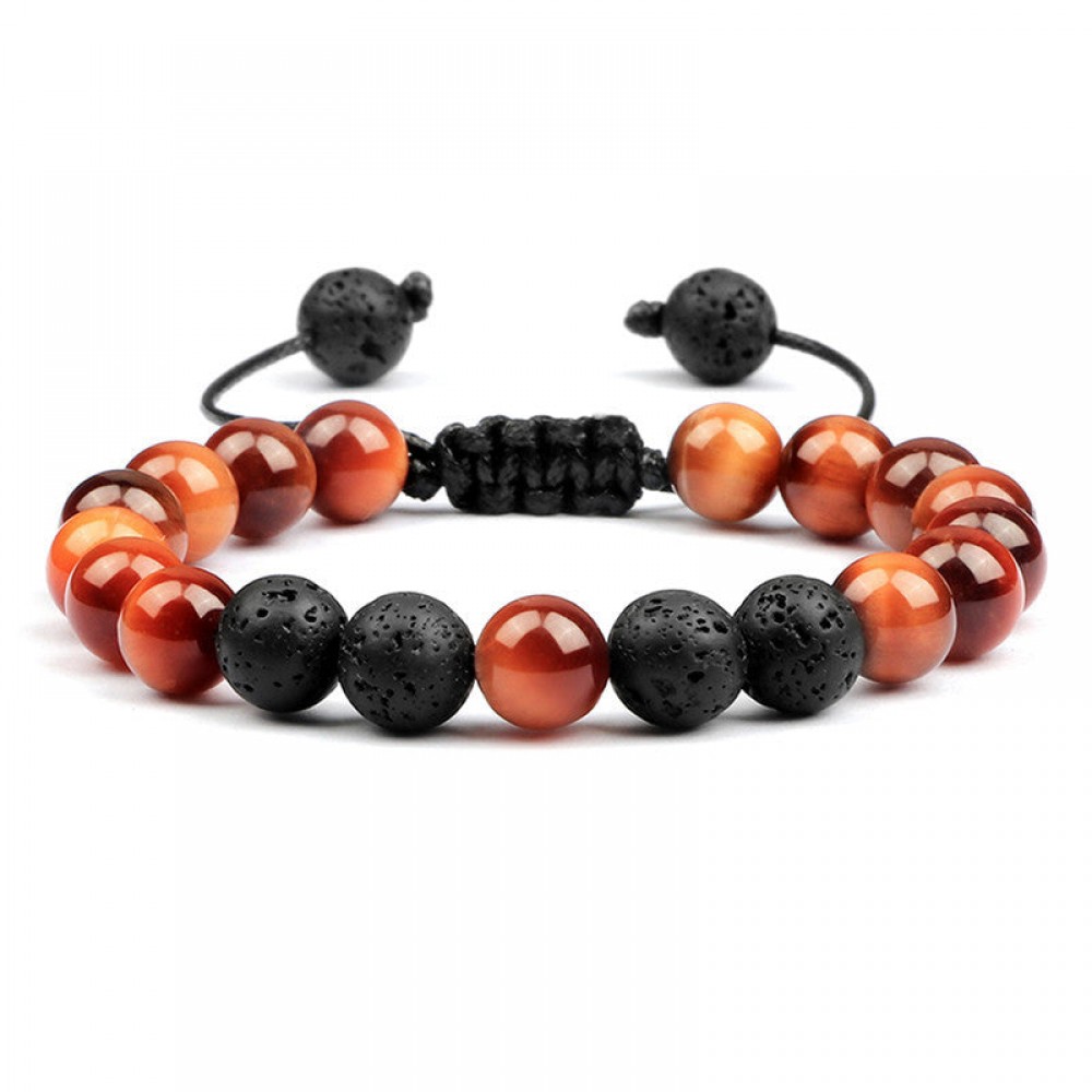 Lava Volcanic Stone Colored Tiger Eye Braided Bracelet