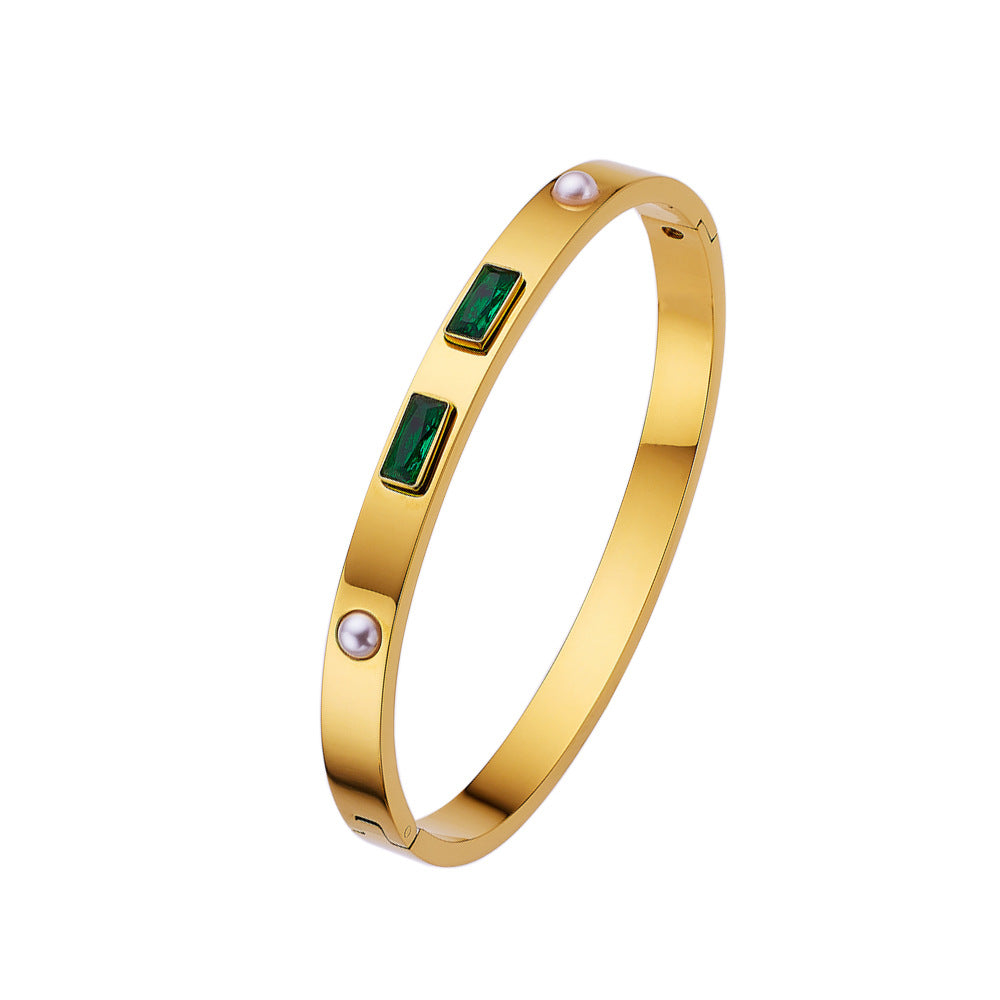 18K gold plated diamond retro stacked titanium steel bracele