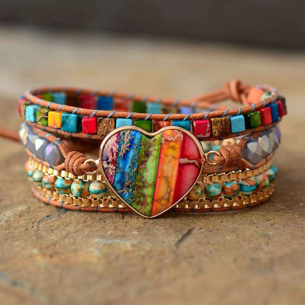 Multi-Layer Woven Design Natural Emperor Stone Leather Brace