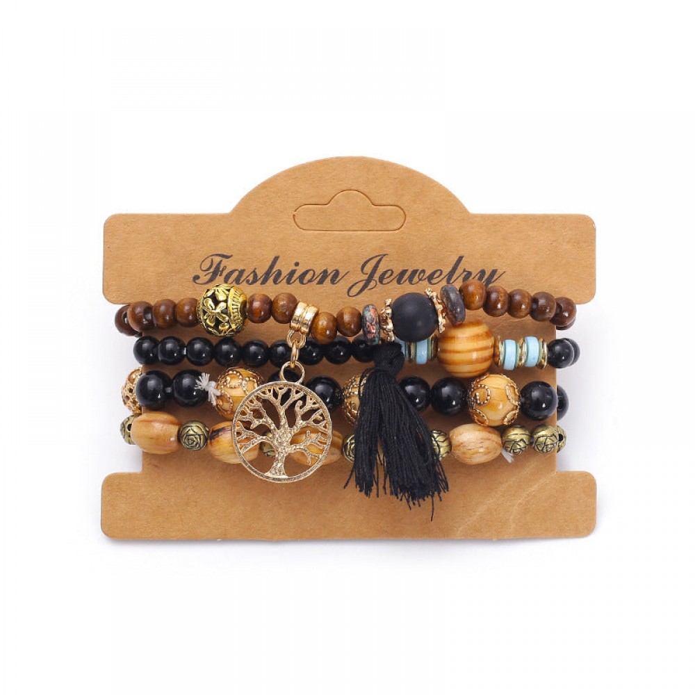 Bohemian multi-layered wooden beaded bracelet jewelry