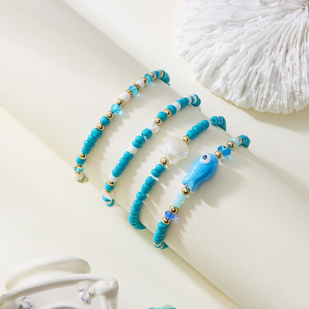 Ceramic fish shell rice bead bracelet 4 pieces set