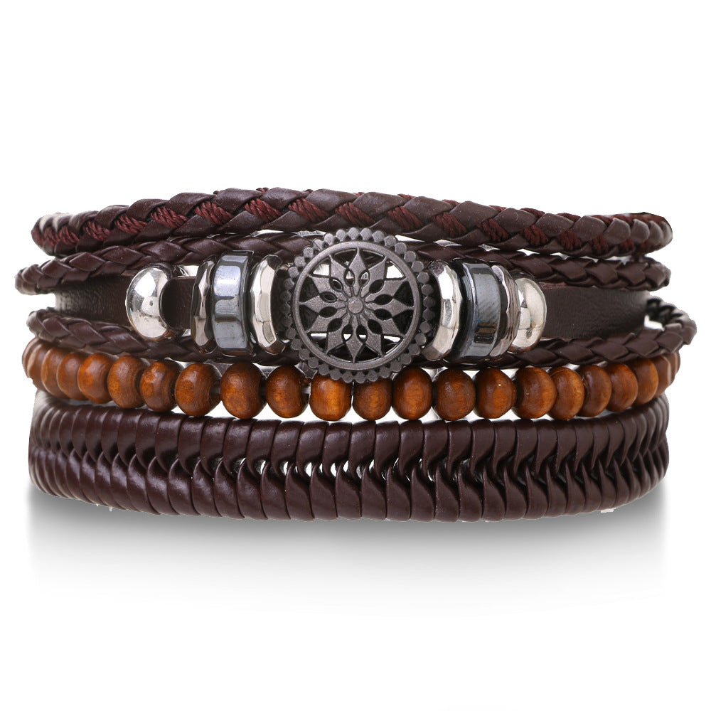 Braided Leather Multi-layer Skull Men's Bracelet