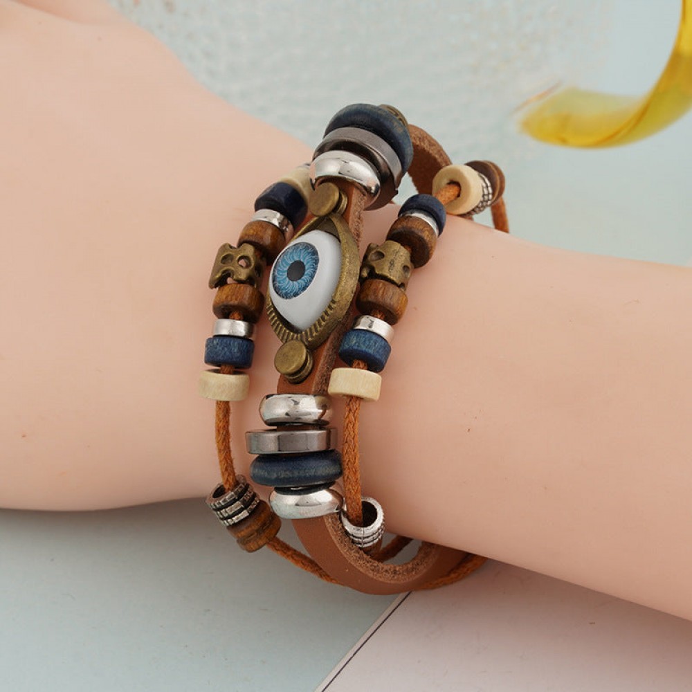 Vintage Multi-layered Cowhide Eye Braided Bracelet