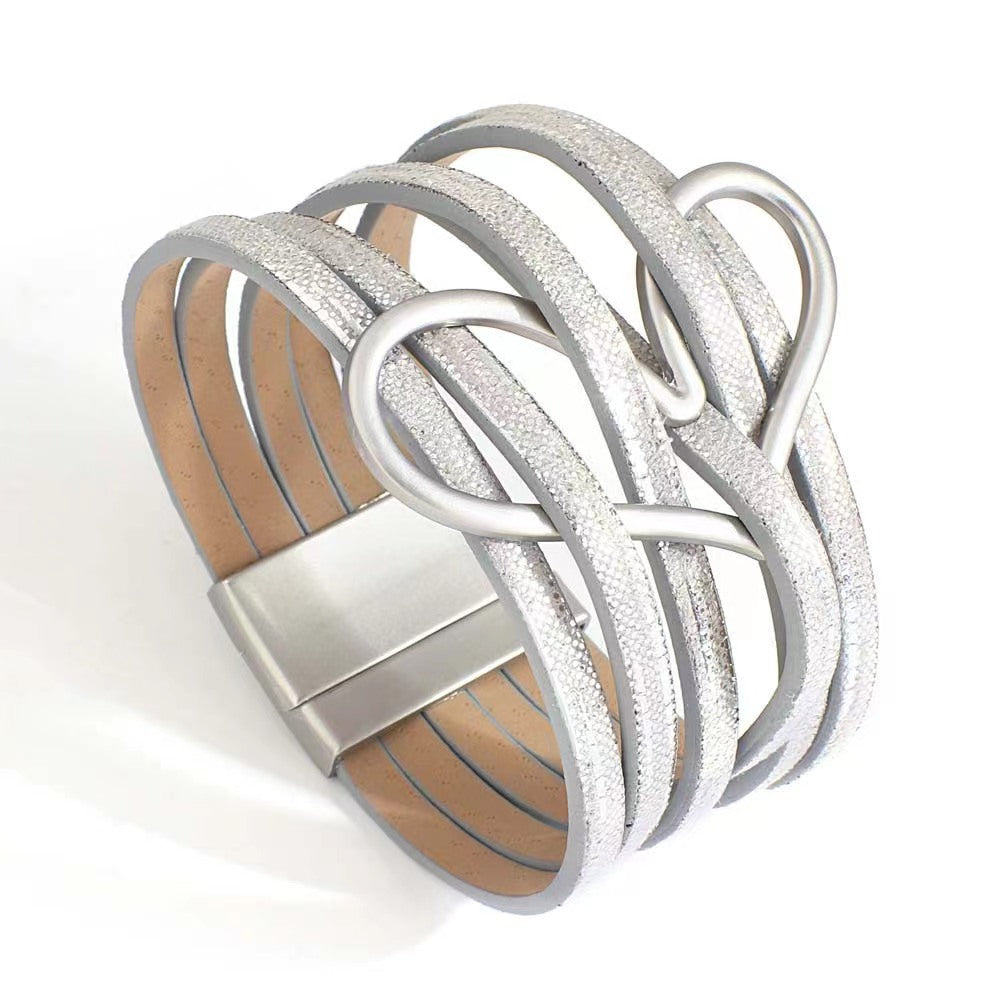Multi-layered Love Alloy Magnetic Buckle Bohemian Fashion PU Leather Bracelet