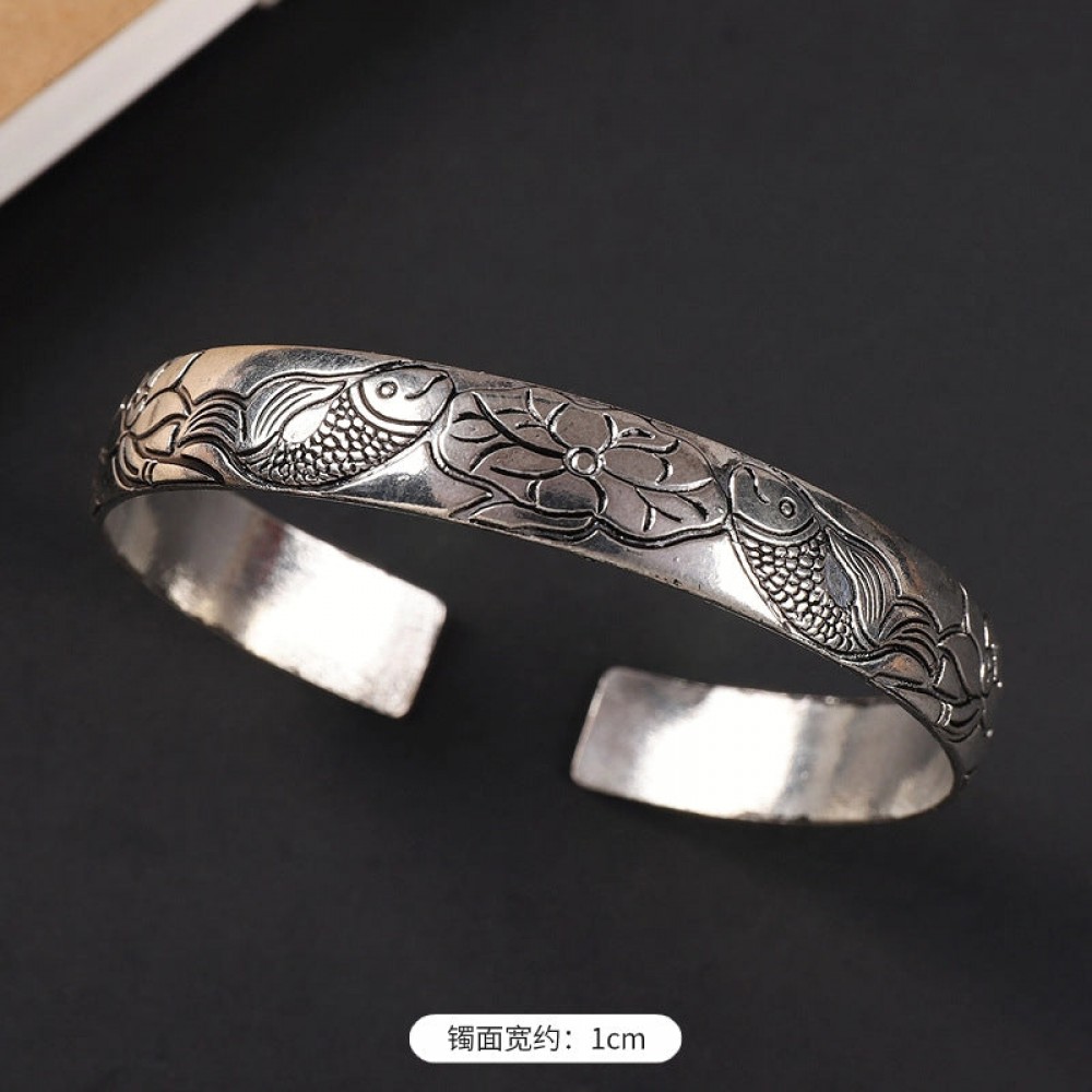 ethnic style retro court Chinese carved ancient silver brace