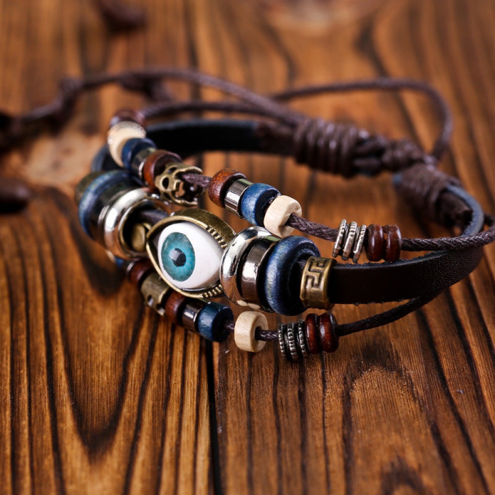 Vintage Multi-layered Cowhide Eye Braided Bracelet