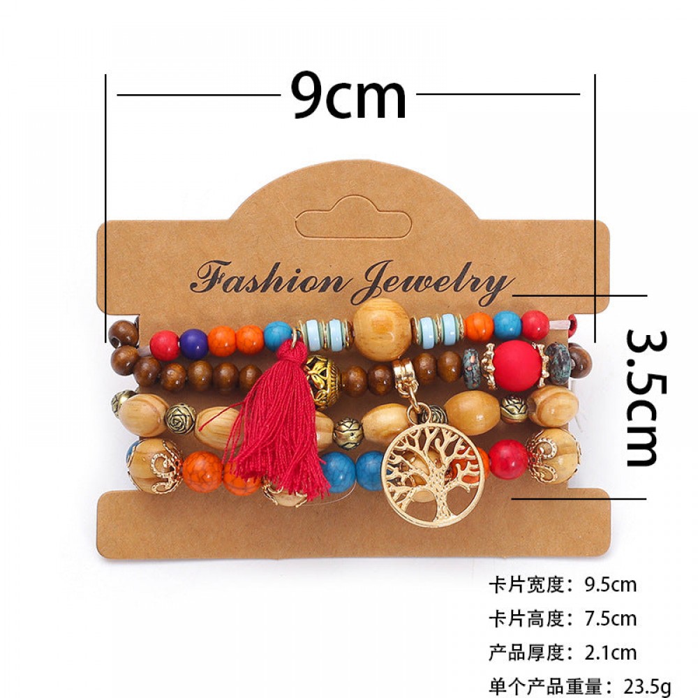 Bohemian multi-layered wooden beaded bracelet jewelry