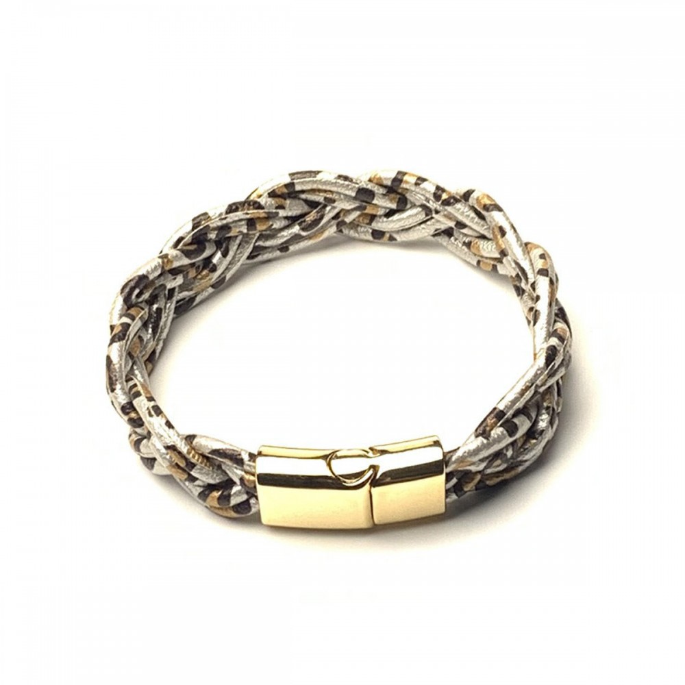 6-strand braided bracelet silicone tube leopard leather brac