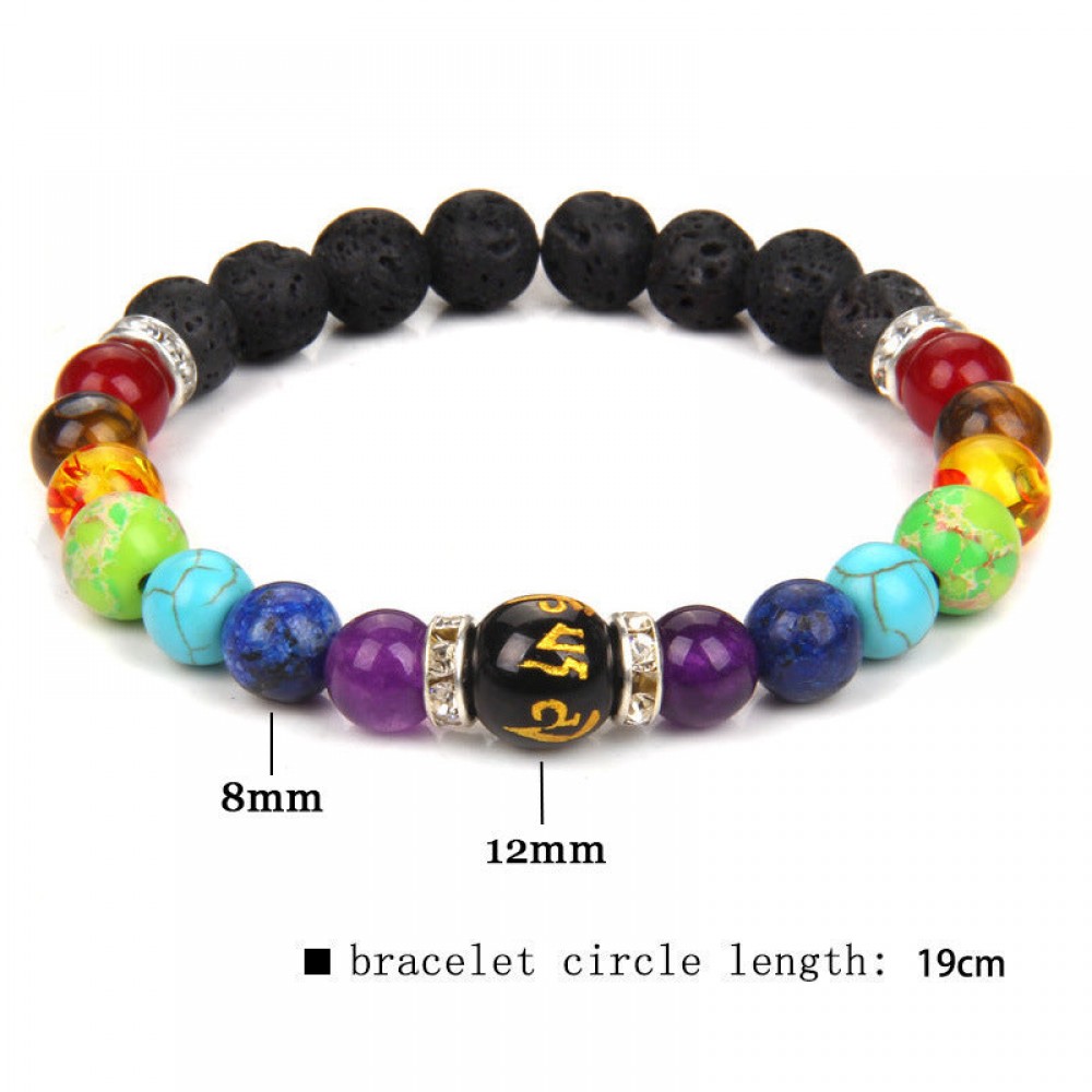 Natural Volcanic Stone Bracelet Colorful Six-word Motto Beads