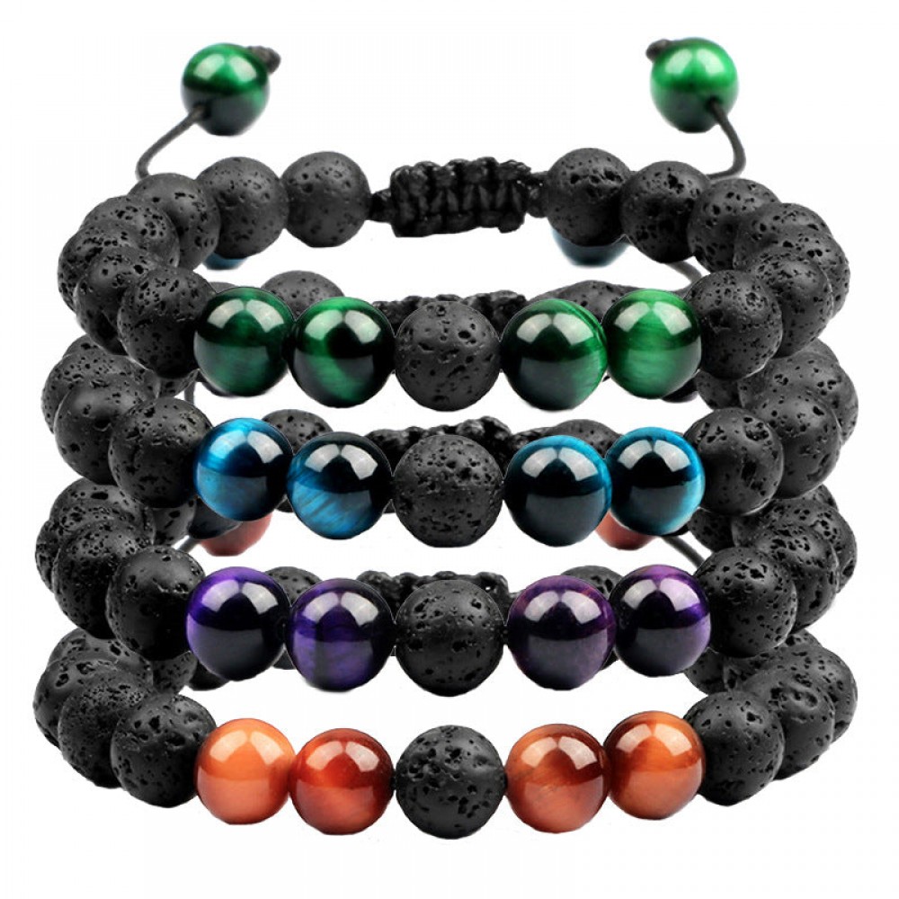 Lava Volcanic Stone Colored Tiger Eye Braided Bracelet