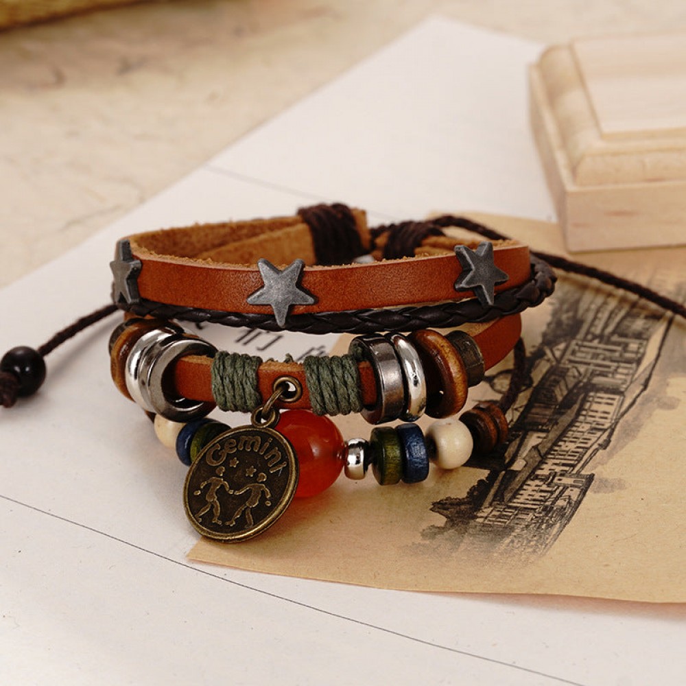 Twelve Constellation Agate Punk Vintage Rivet Jewelry Multi-