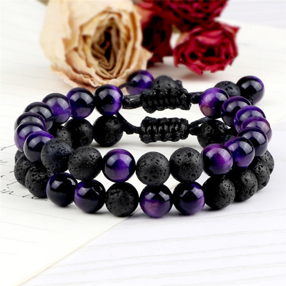 Lava Volcanic Stone Colored Tiger Eye Braided Bracelet