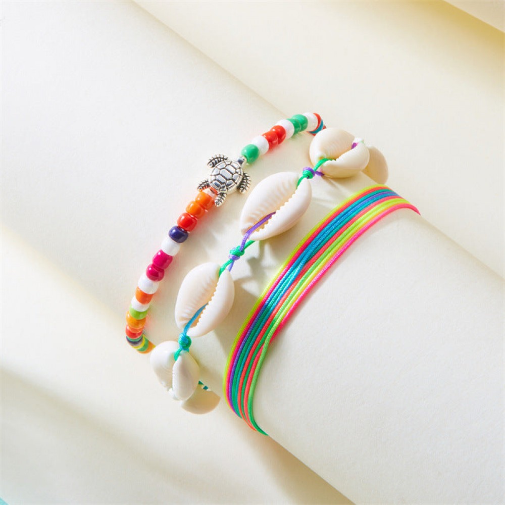 Vintage beach 3-piece set shell turtle rice bead bracelet pu