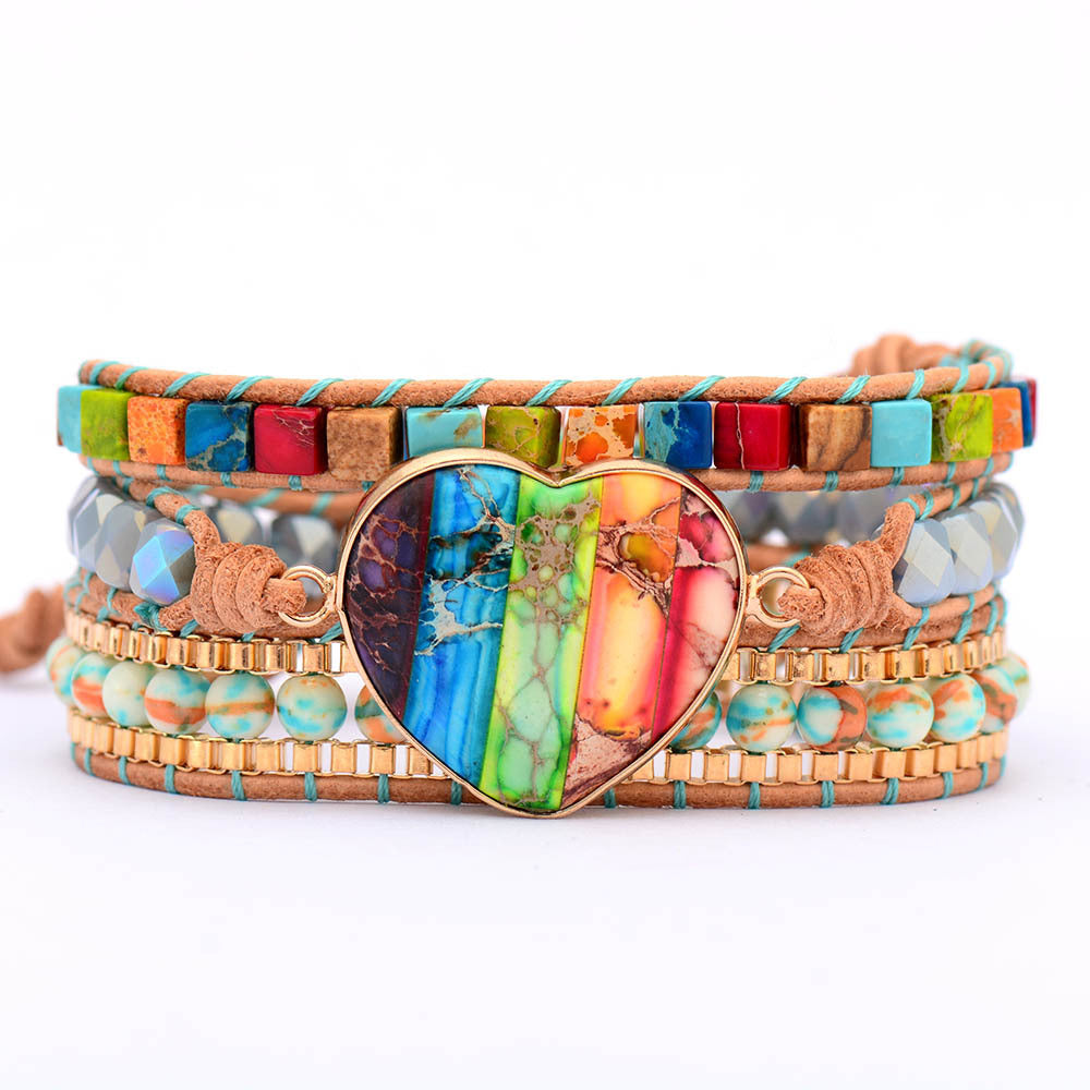 Multi-Layer Woven Design Natural Emperor Stone Leather Brace