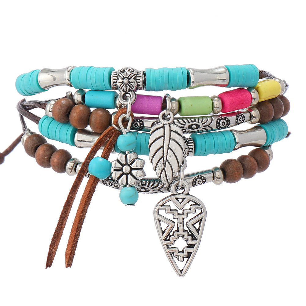 Ethnic Bohemian Turquoise Tow Hat Tassel Handmade Multi-laye