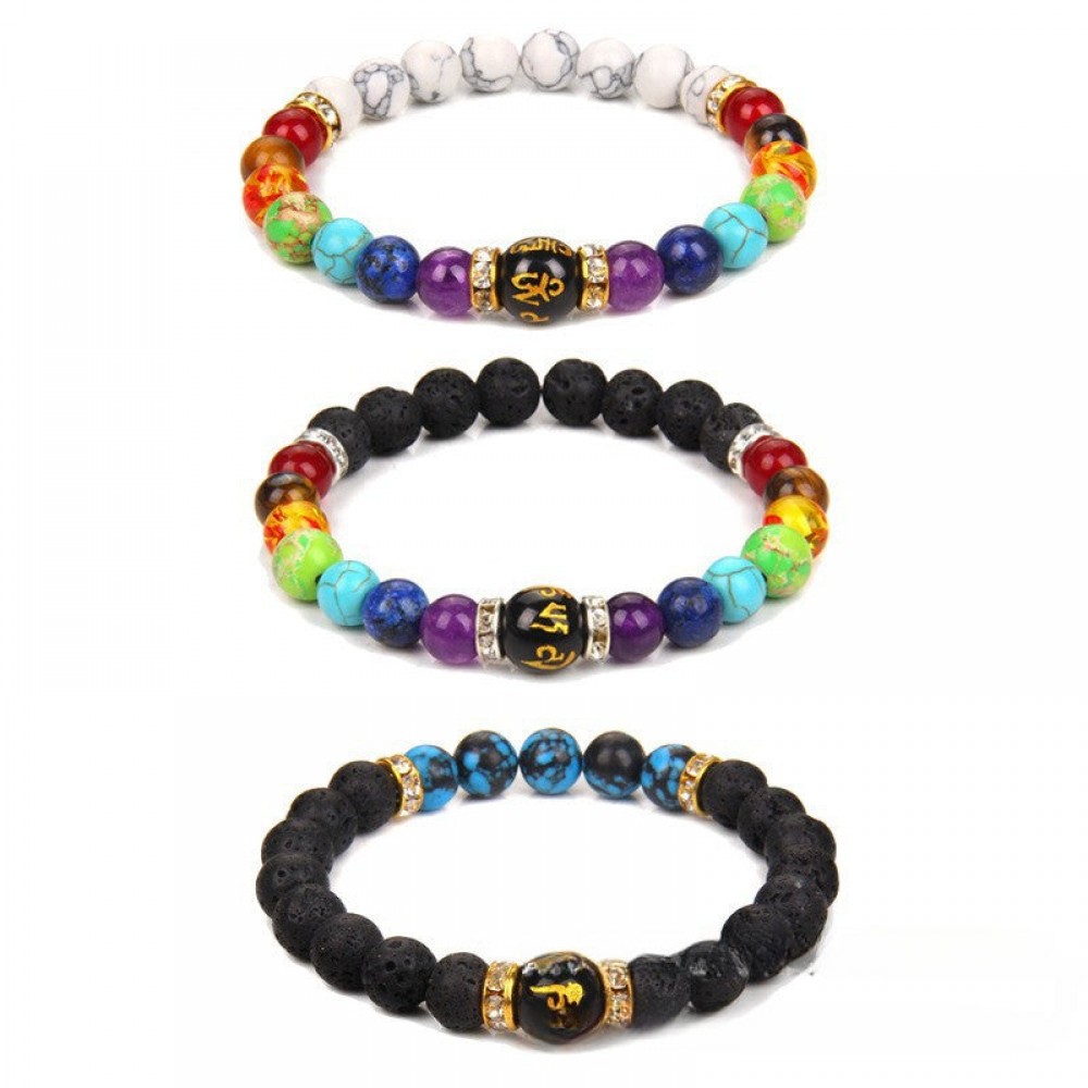 Natural Volcanic Stone Bracelet Colorful Six-word Motto Beads